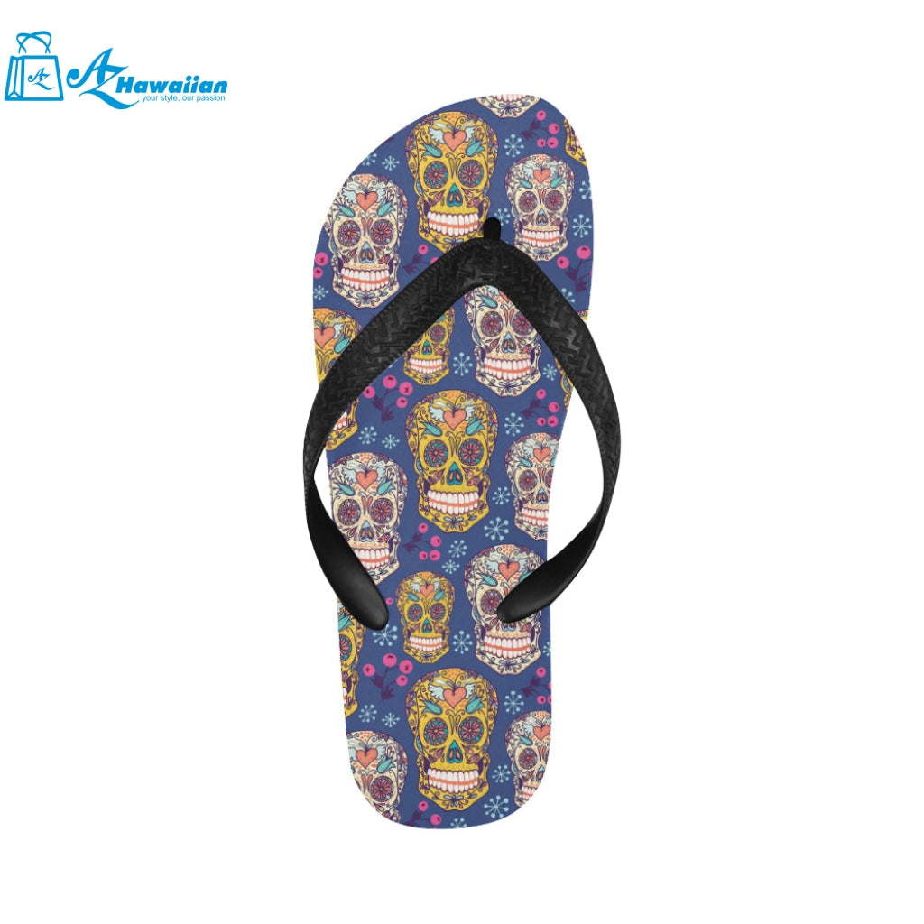 Sugar skull flower pattern Unisex Flip Flops