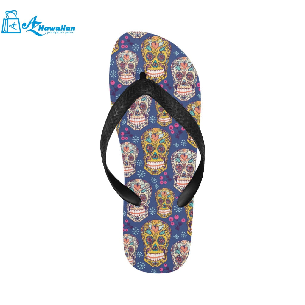 Sugar skull flower pattern Unisex Flip Flops