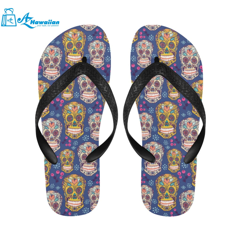 Sugar skull flower pattern Unisex Flip Flops