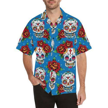 Sugar Skull Rose Pattern Hawaiian Shirt