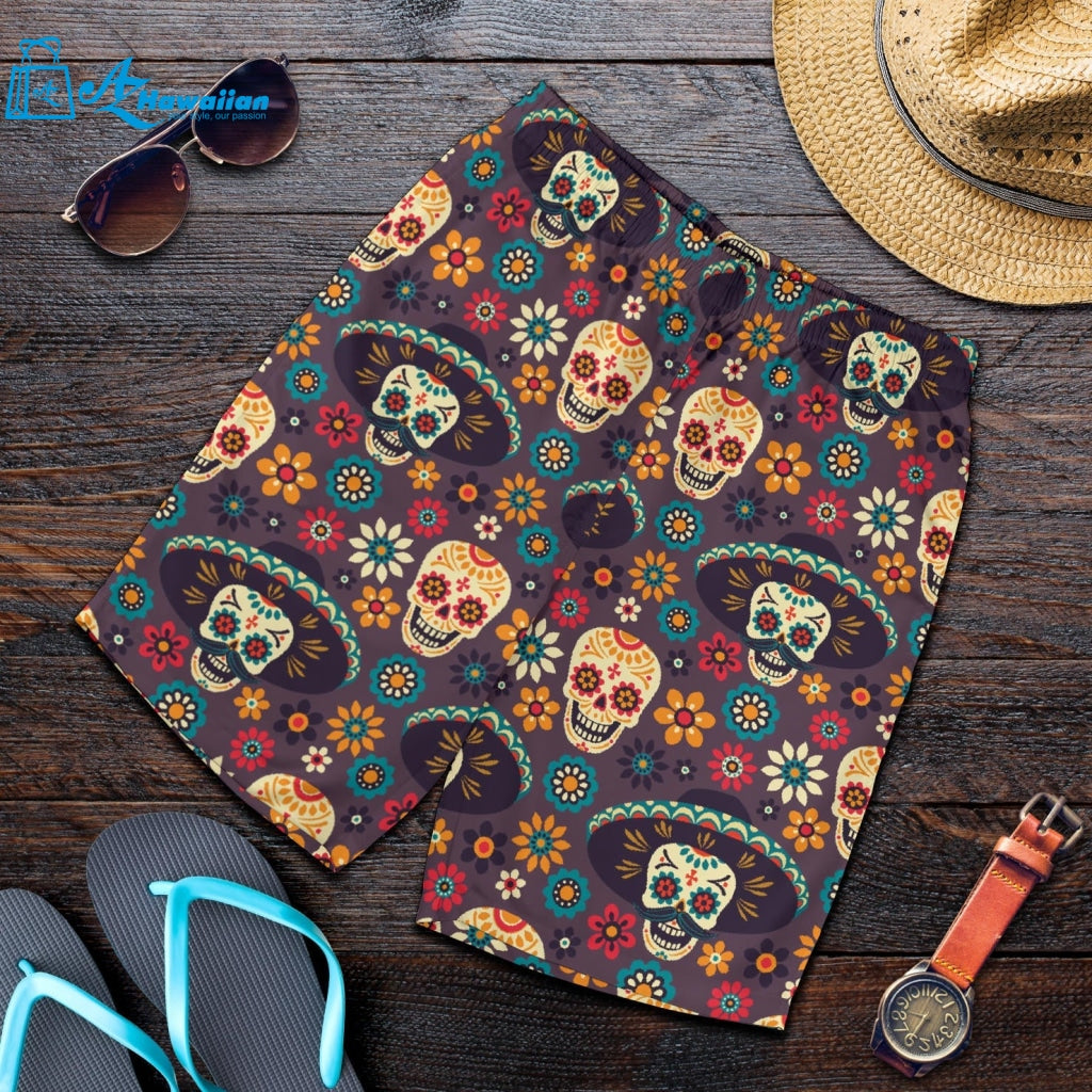 Sugar Skulls Flower Maxican Pattern Men Shorts