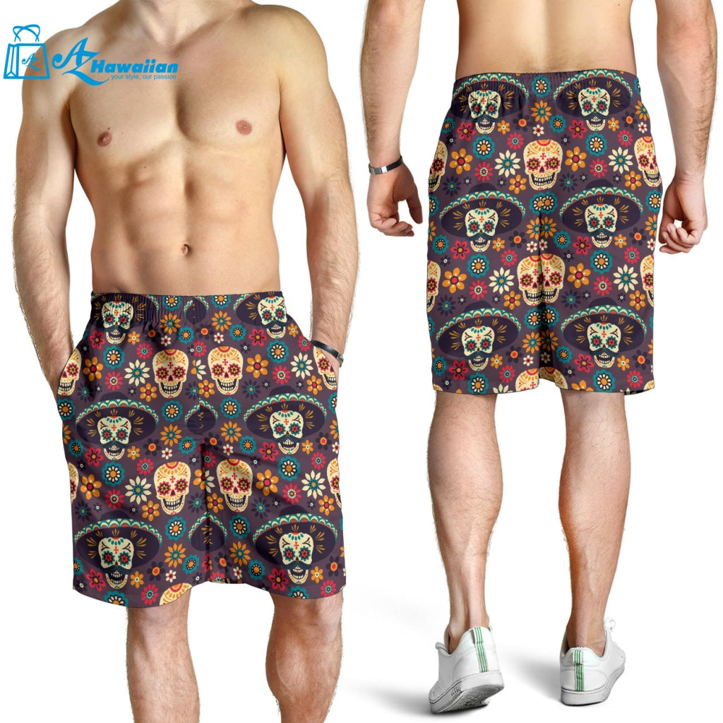 Sugar Skulls Flower Maxican Pattern Men Shorts