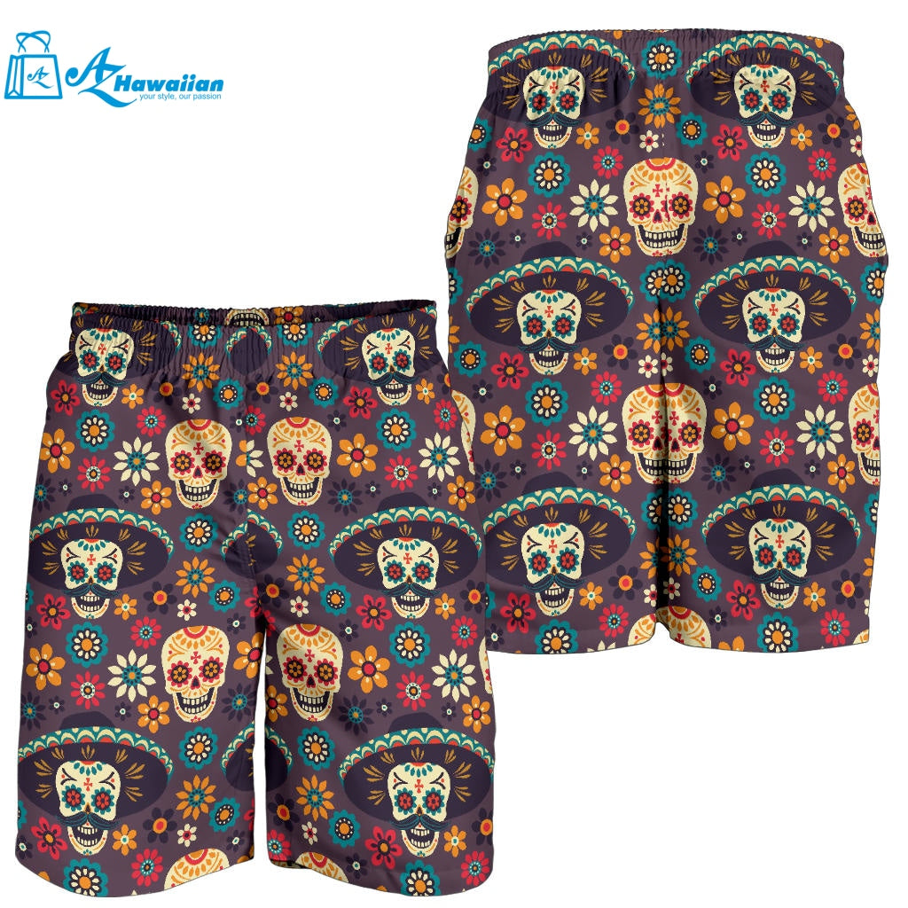 Sugar Skulls Flower Maxican Pattern Men Shorts