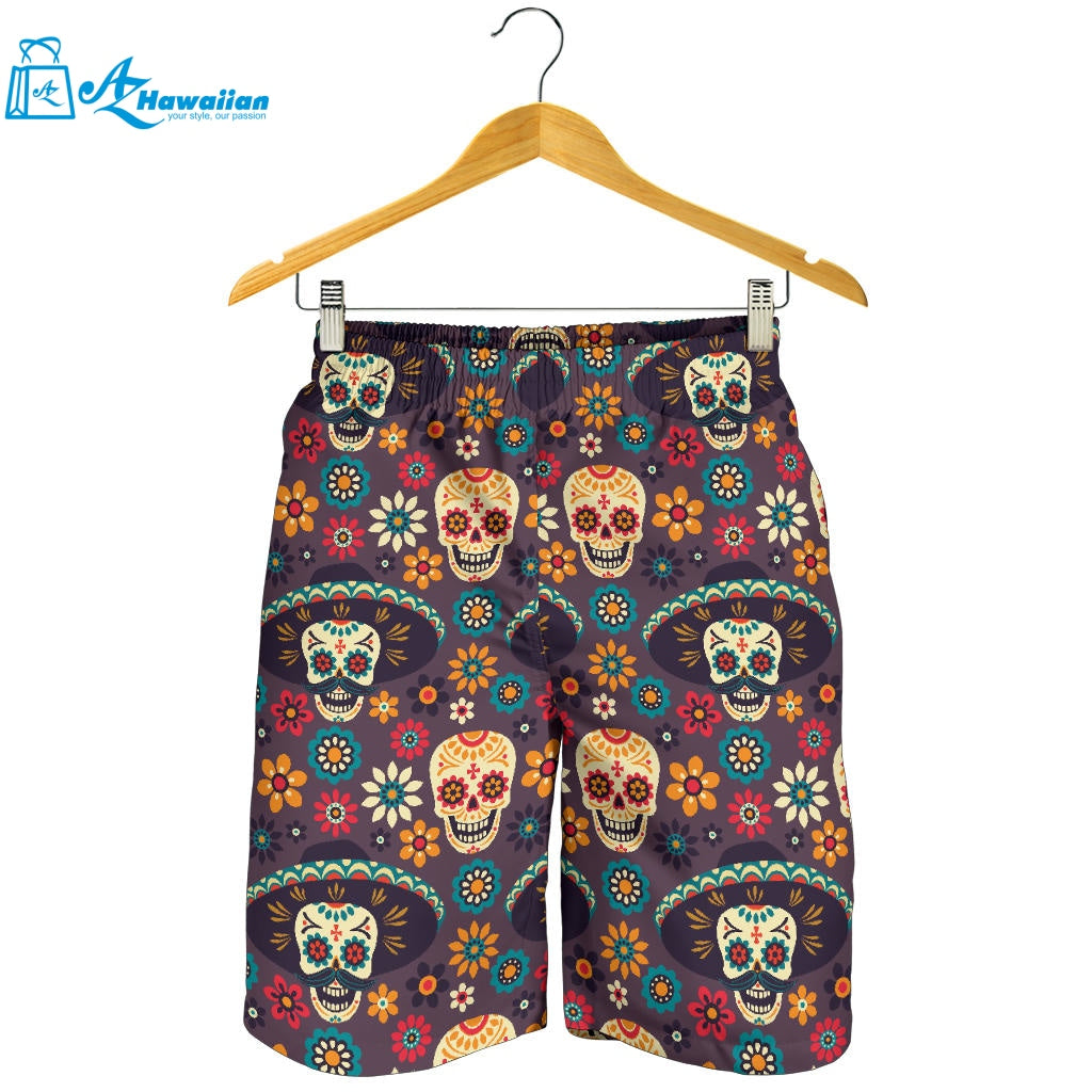 Sugar Skulls Flower Maxican Pattern Men Shorts