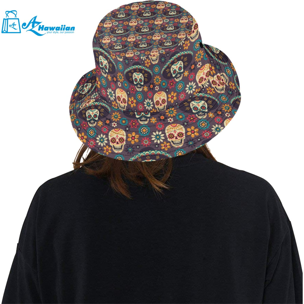 Sugar skulls flower maxican pattern Unisex Bucket Hat