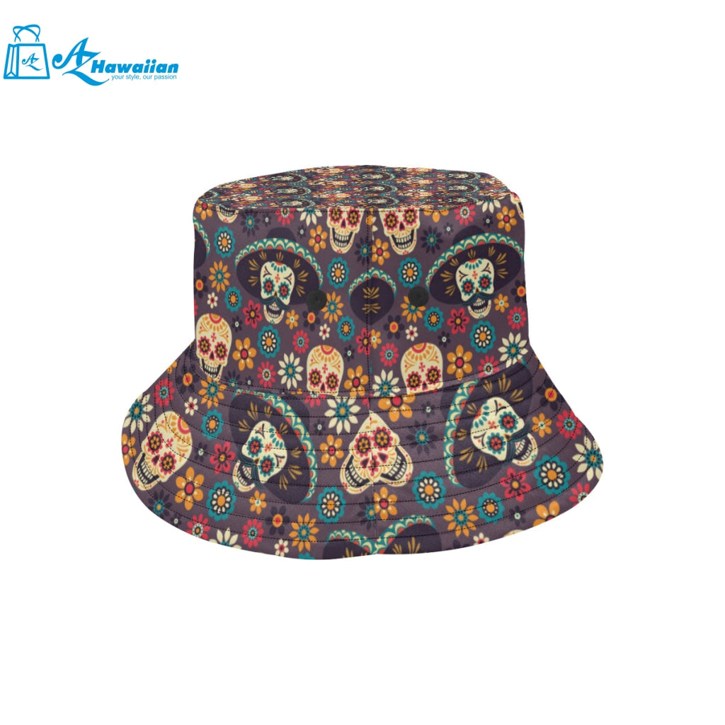 Sugar skulls flower maxican pattern Unisex Bucket Hat