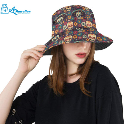 Sugar skulls flower maxican pattern Unisex Bucket Hat