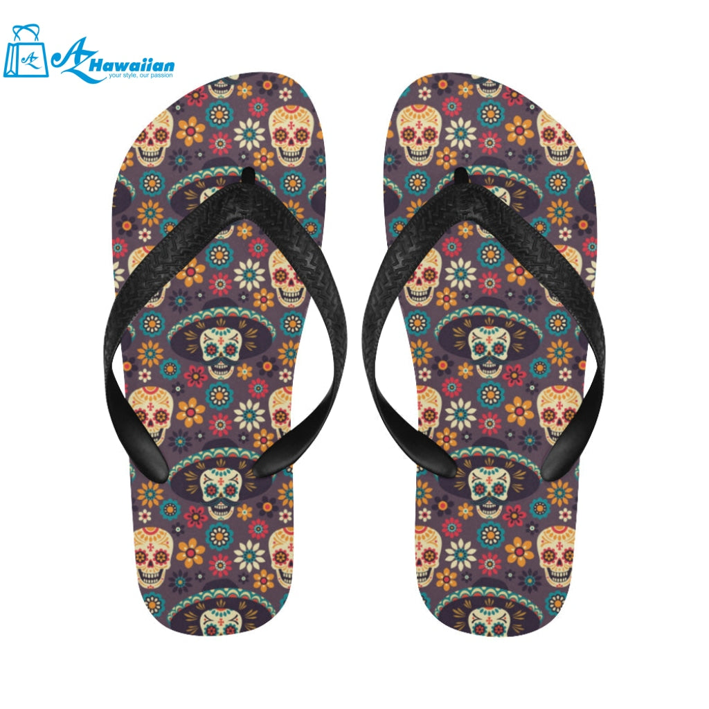 Sugar skulls flower maxican pattern Unisex Flip Flops