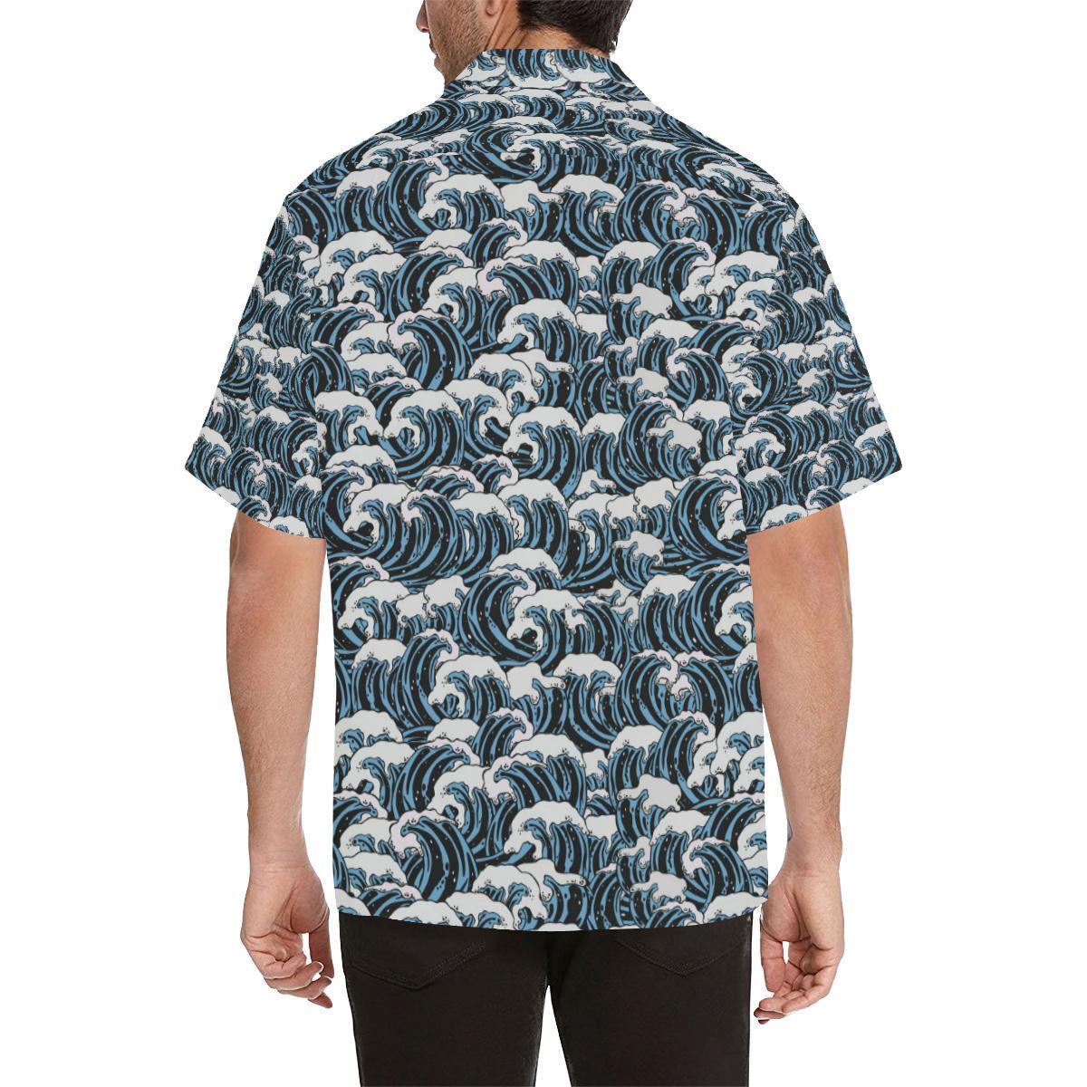 Surf Wave Pattern Print Hawaiian Shirt