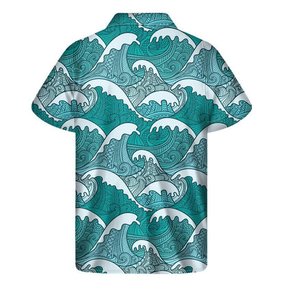 Surfing Wave Pattern Print Mens Short Sleeve Shirt Hawaiian