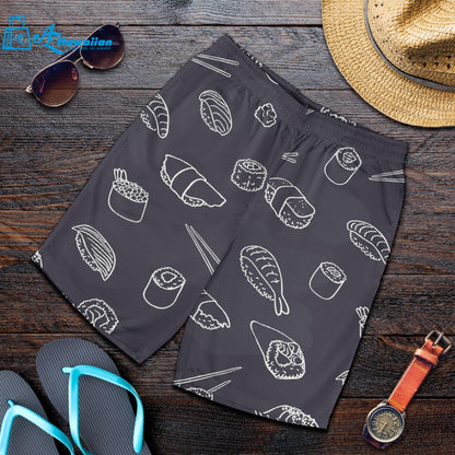 Sushi Pattern Black Background Men Shorts