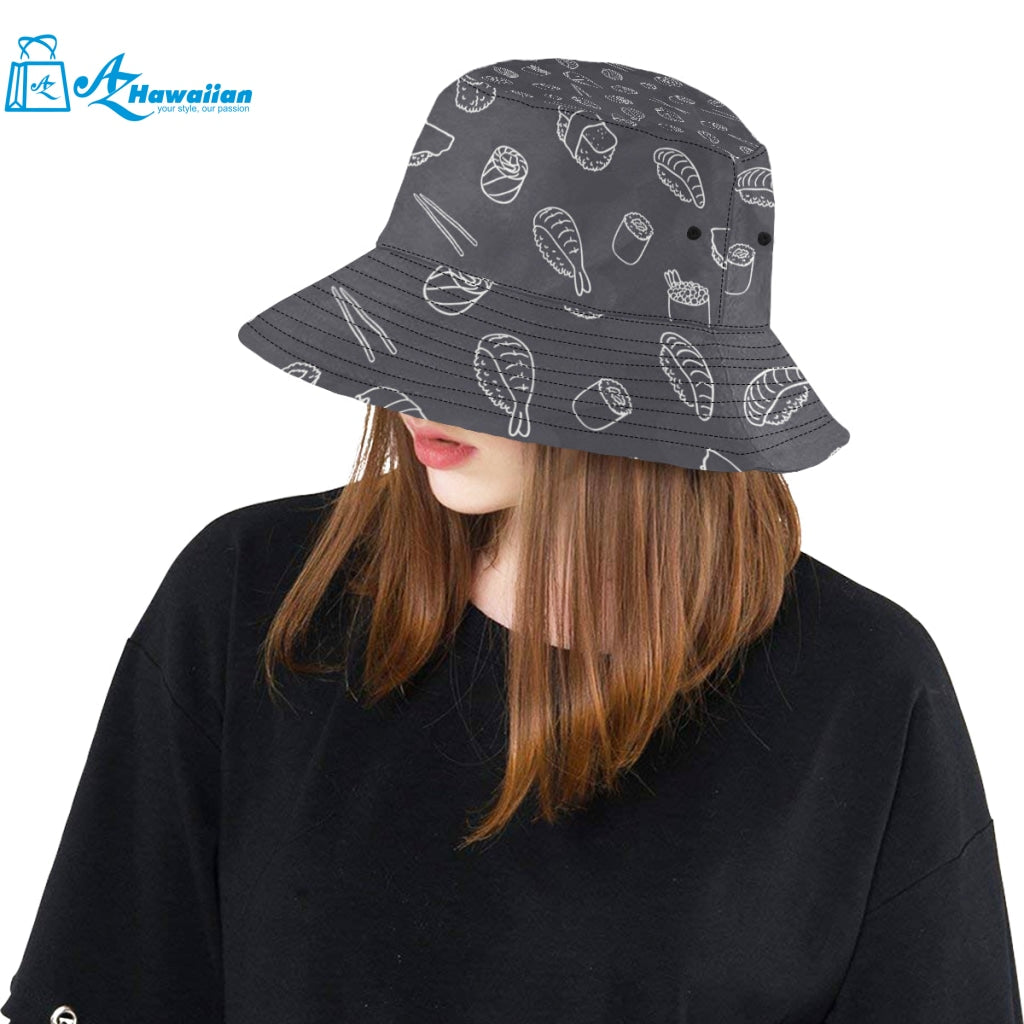 sushi pattern black background Unisex Bucket Hat