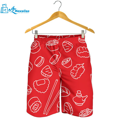 Sushi Pattern Red Background Men Shorts