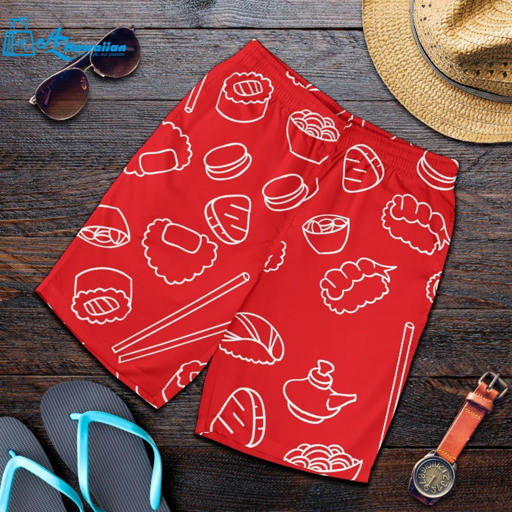 Sushi Pattern Red Background Men Shorts