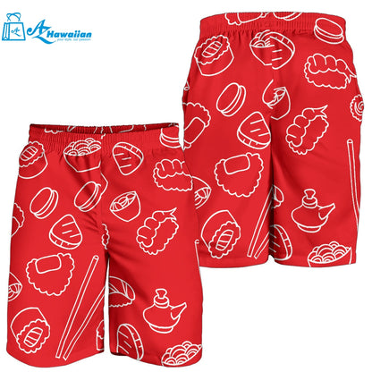 Sushi Pattern Red Background Men Shorts