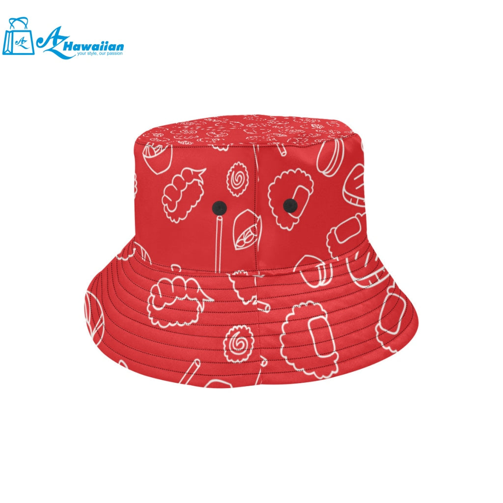 sushi pattern red background Unisex Bucket Hat