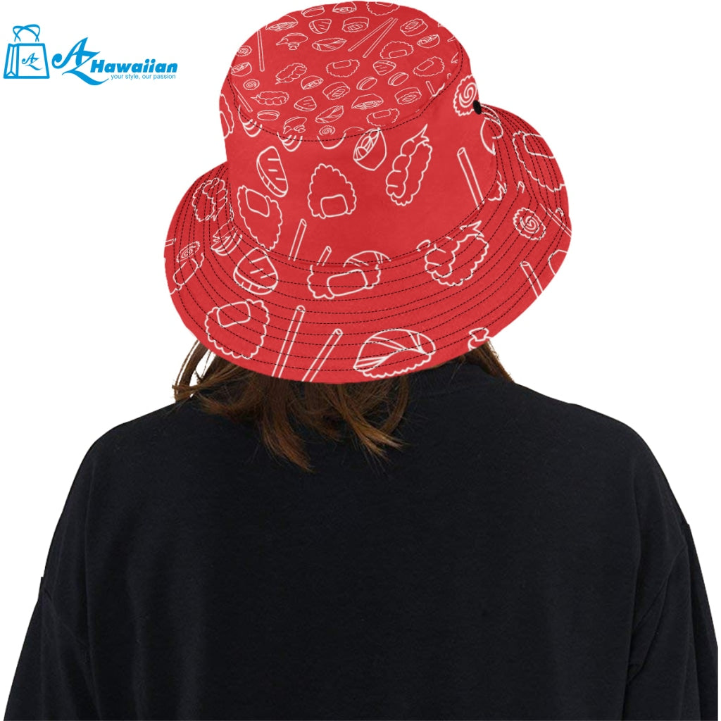 sushi pattern red background Unisex Bucket Hat