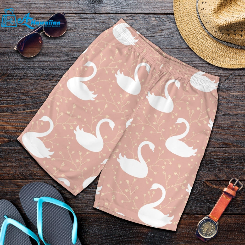 Swan Flower Light Pink Background Men Shorts