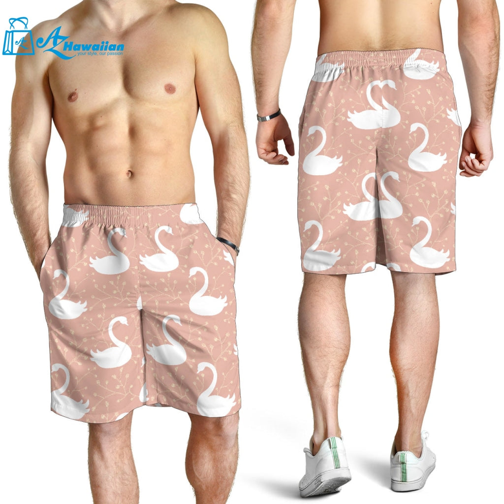 Swan Flower Light Pink Background Men Shorts