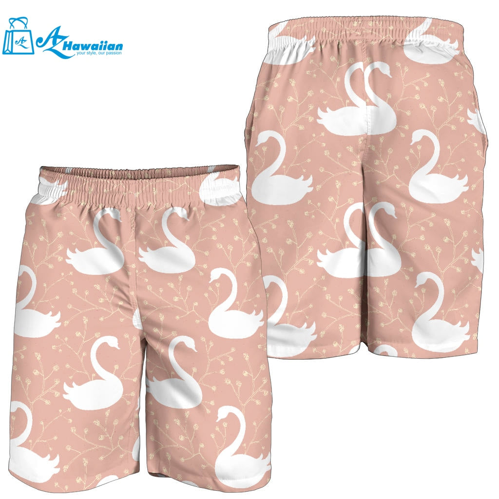 Swan Flower Light Pink Background Men Shorts