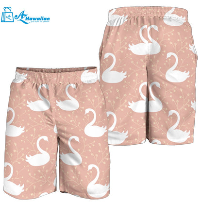 Swan Flower Light Pink Background Men Shorts