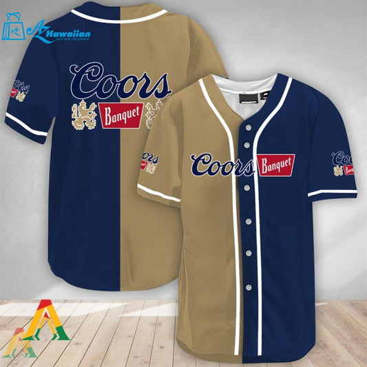 Tan And Navi Split Coors Banquet Baseball Jersey