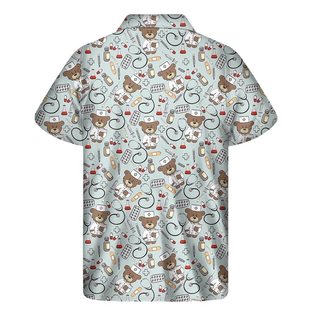 Teddy Bear Doctor Pattern Print Mens Short Sleeve Shirt Hawaiian