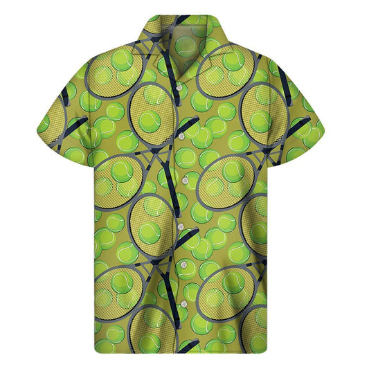 Tennis Ball And Racket Pattern Print Mens Short Sleeve Shirt Hawaiian