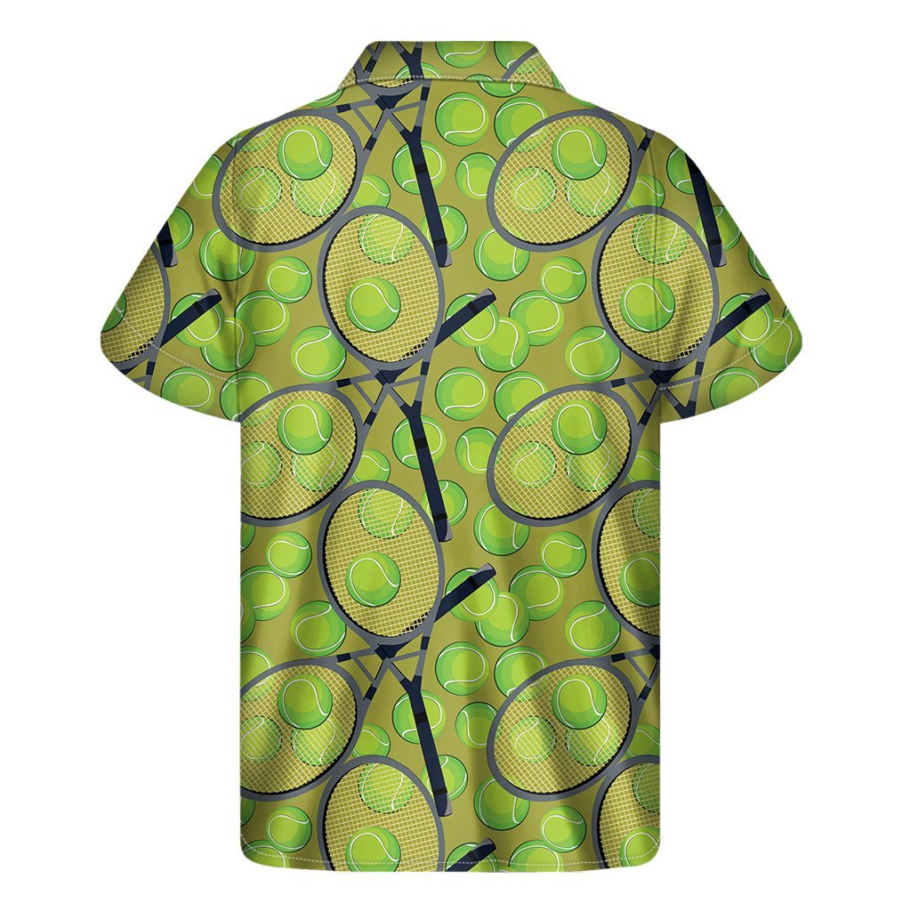 Tennis Ball And Racket Pattern Print Mens Short Sleeve Shirt Hawaiian