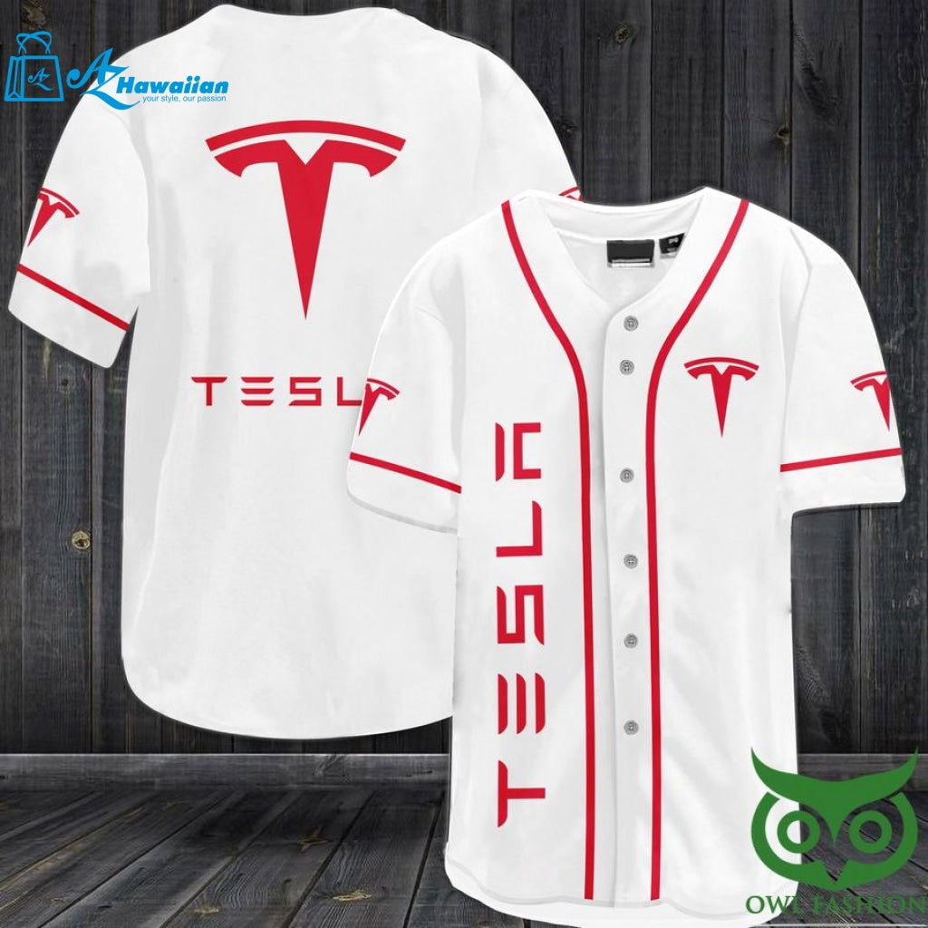 TESLA Red and White Baseball Jersey Shirt