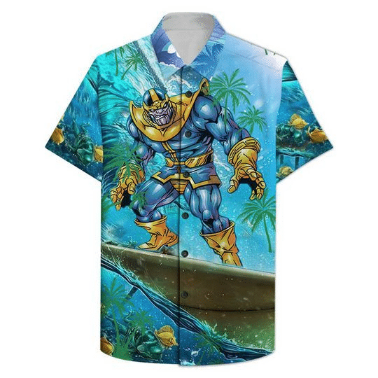 Thanos Surfing Hawaiian Graphic Print Short Sleeve 