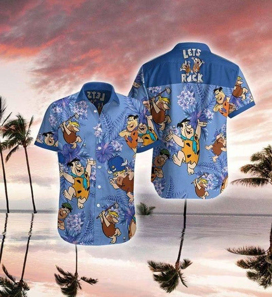 The Flintstones Fred And Barney Hawaiian Graphic Print Short Sleeve 