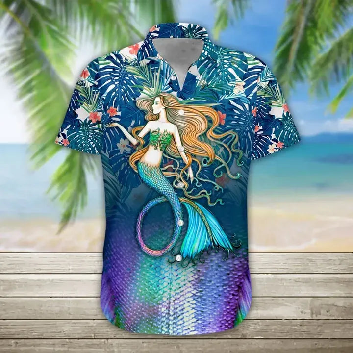 The Mermaid Movie Hawaiian Graphic Print Short Sleeve 