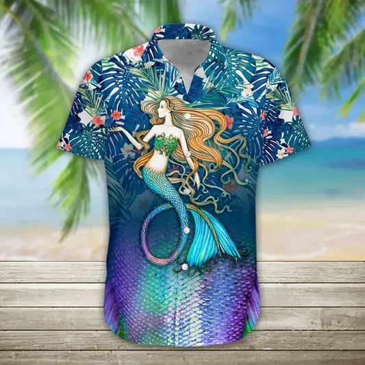 The Mermaid Movie Hawaiian Graphic Print Short Sleeve 