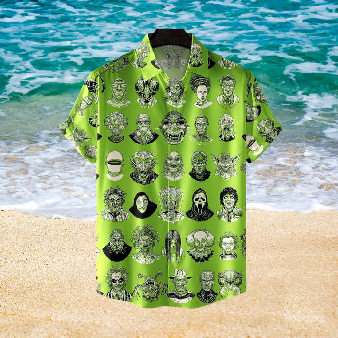 The Monsters Horror Character Face Style Hawaiian Graphic Print Short Sleeve 