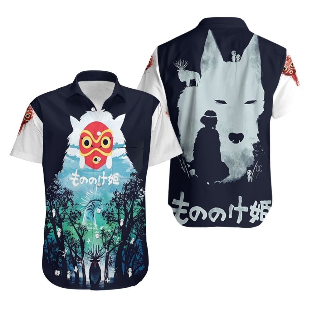 The Soul In The Forest Shishigami Deer God Princess Mononoke Hawaiian Graphic Print Short Sleeve 