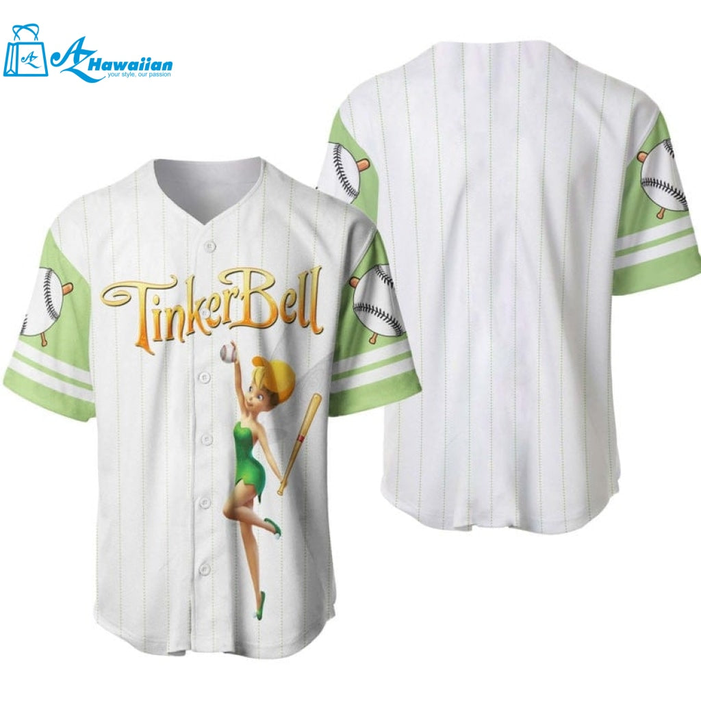 Tinker Bell All Over Print Pinstripe Baseball Jersey 