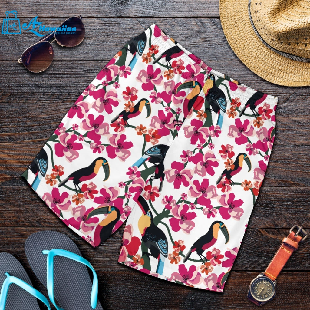 Toucan Flower Design Pattern Men Shorts