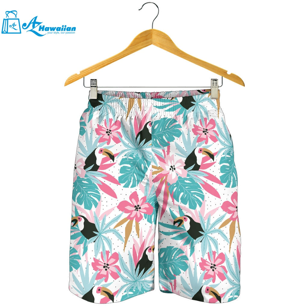 Toucan Tropical Flower Leave Pattern Men Shorts