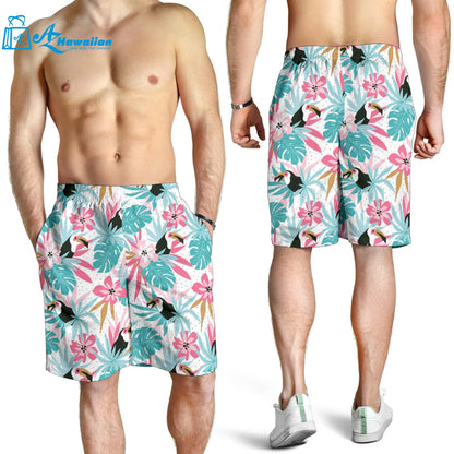 Toucan Tropical Flower Leave Pattern Men Shorts