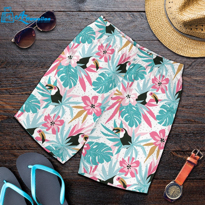 Toucan Tropical Flower Leave Pattern Men Shorts