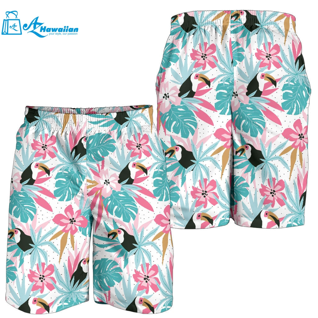 Toucan Tropical Flower Leave Pattern Men Shorts