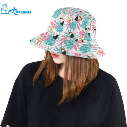 Toucan tropical flower leave pattern Unisex Bucket Hat