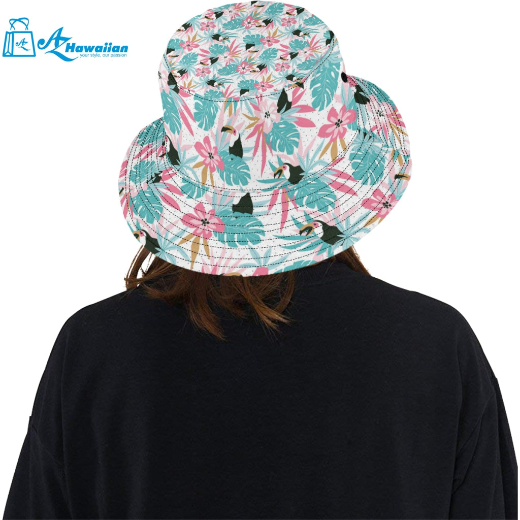 Toucan tropical flower leave pattern Unisex Bucket Hat