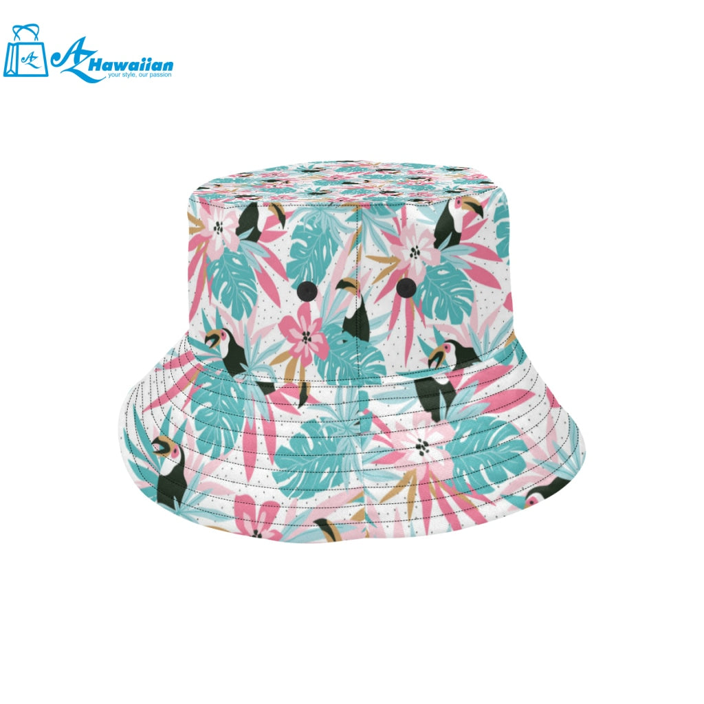 Toucan tropical flower leave pattern Unisex Bucket Hat