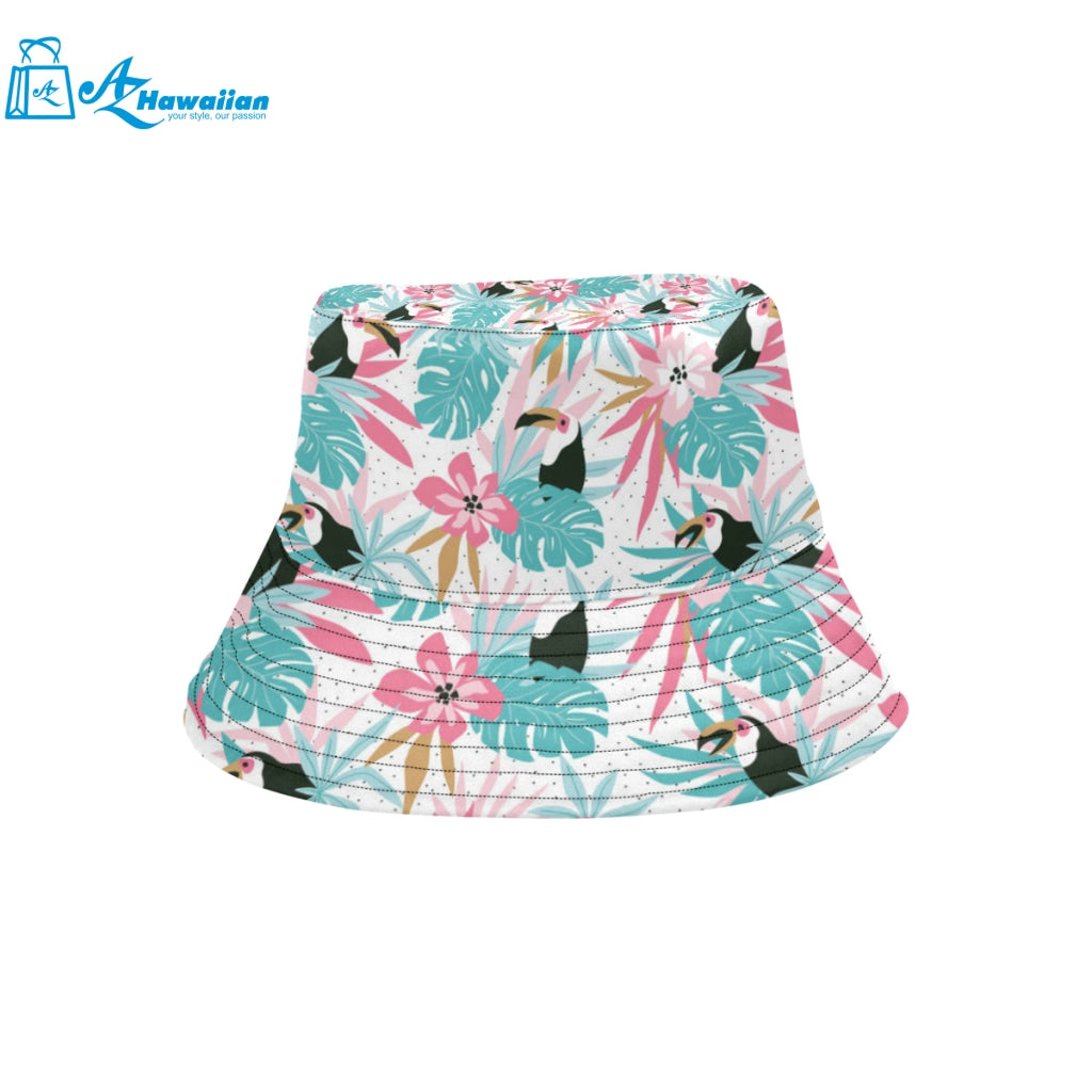 Toucan tropical flower leave pattern Unisex Bucket Hat