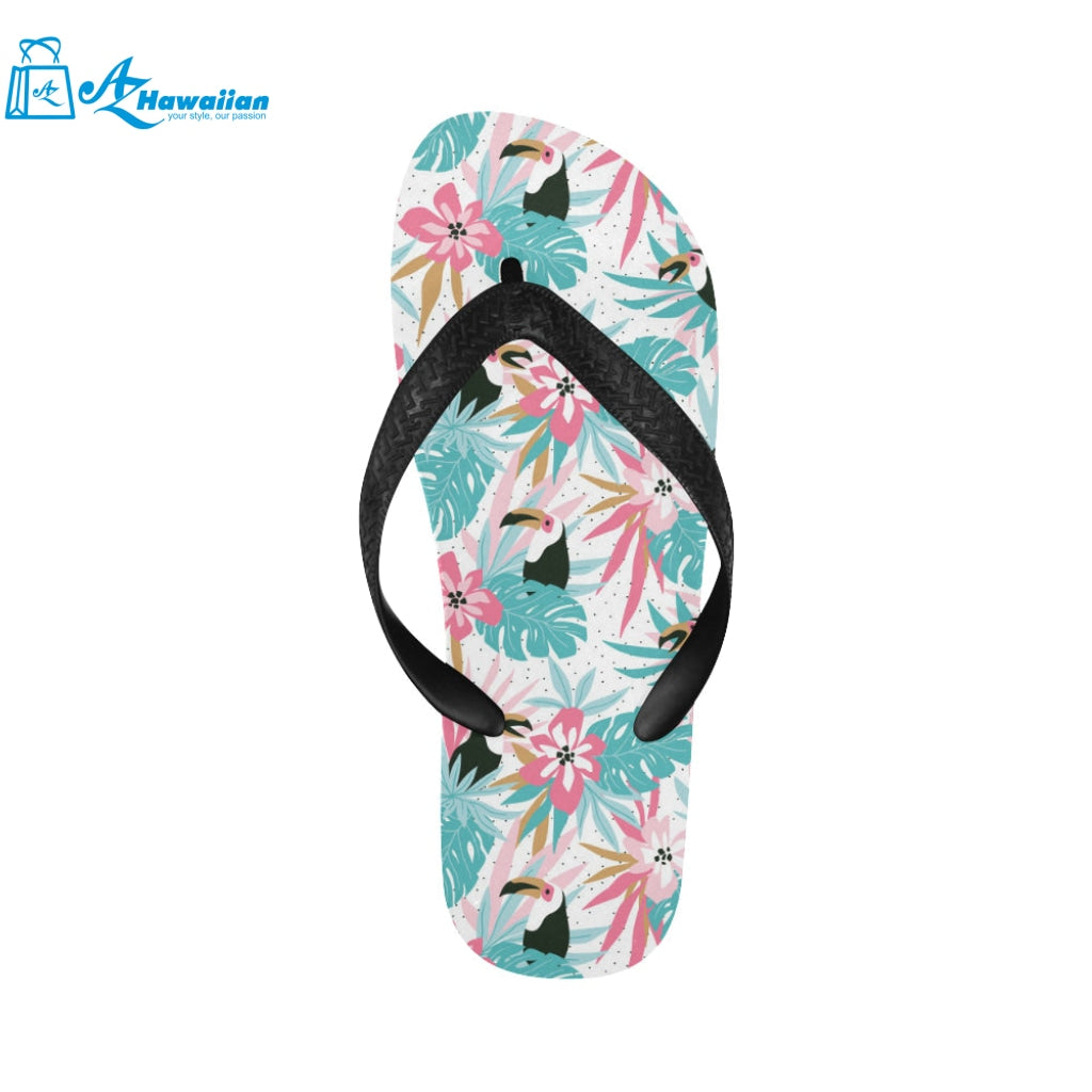 Toucan tropical flower leave pattern Unisex Flip Flops