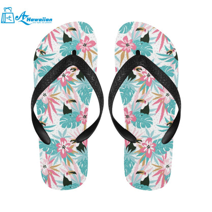 Toucan tropical flower leave pattern Unisex Flip Flops