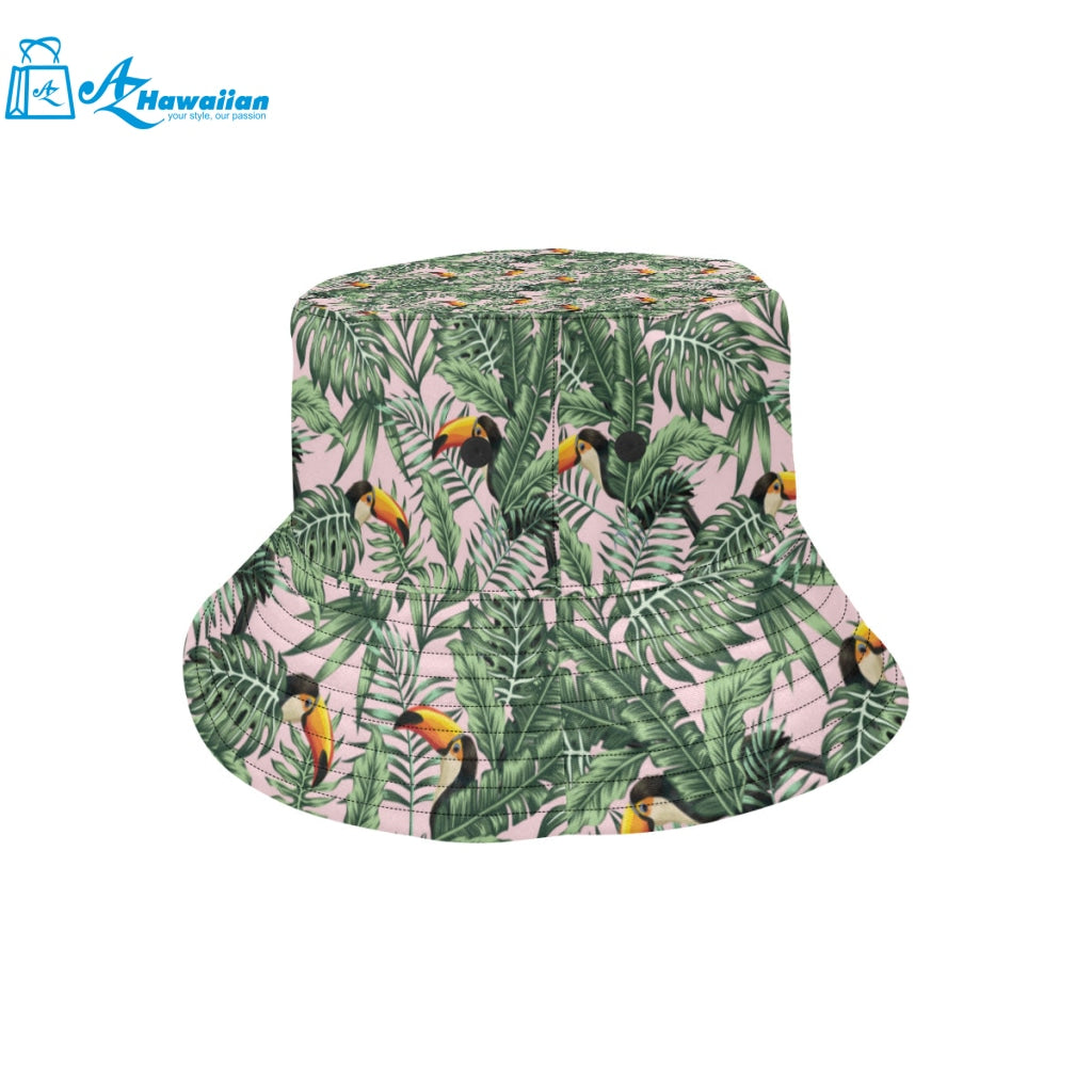 Toucan tropical green jungle palm pattern Unisex Bucket Hat