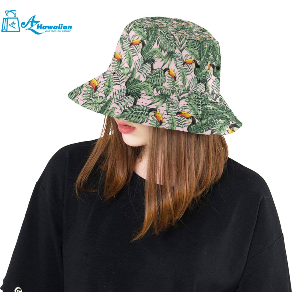 Toucan tropical green jungle palm pattern Unisex Bucket Hat